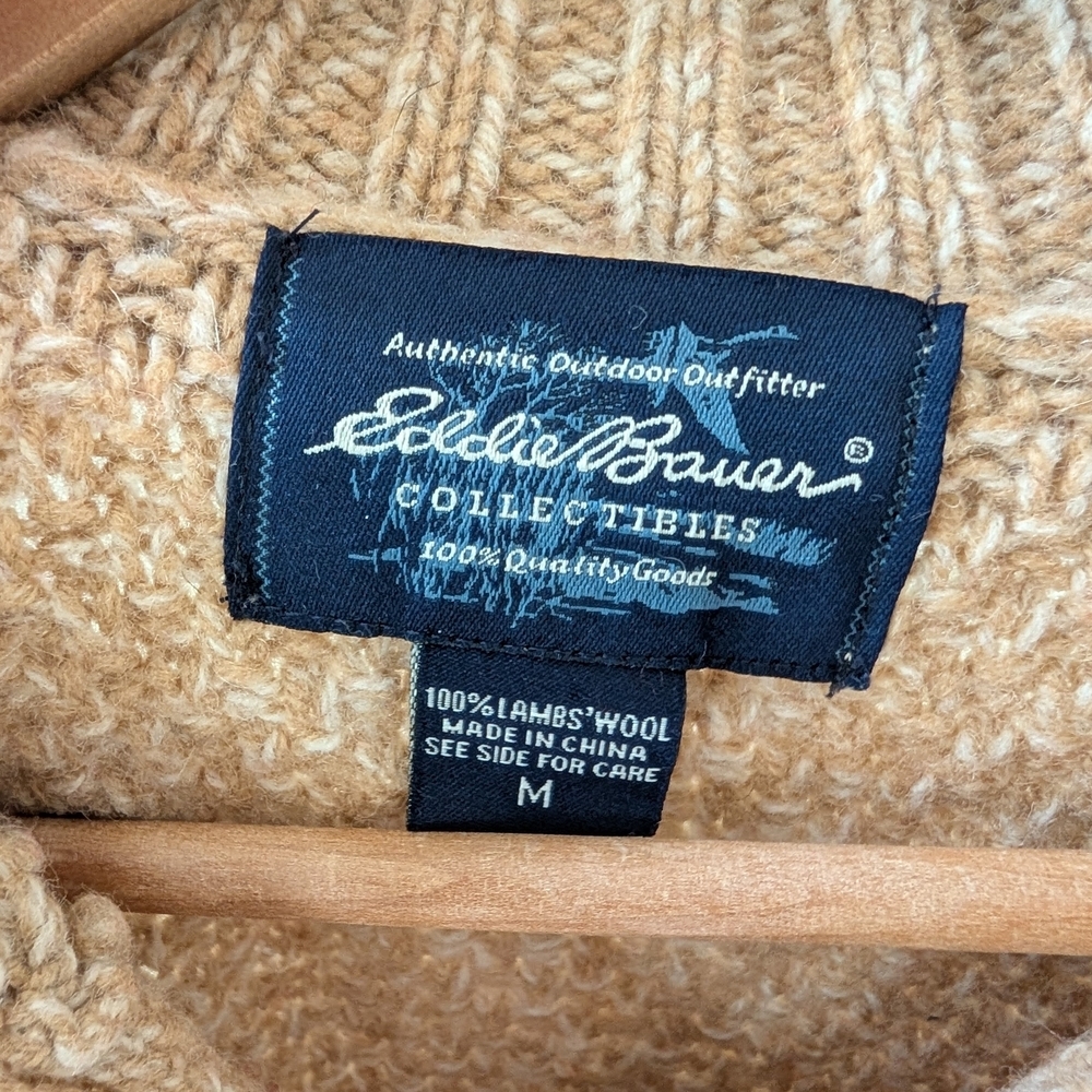Vintage Eddie Bauer Ski Patterned Button Front Collared Wool Cardigan Sweater - Picture 7 of 7